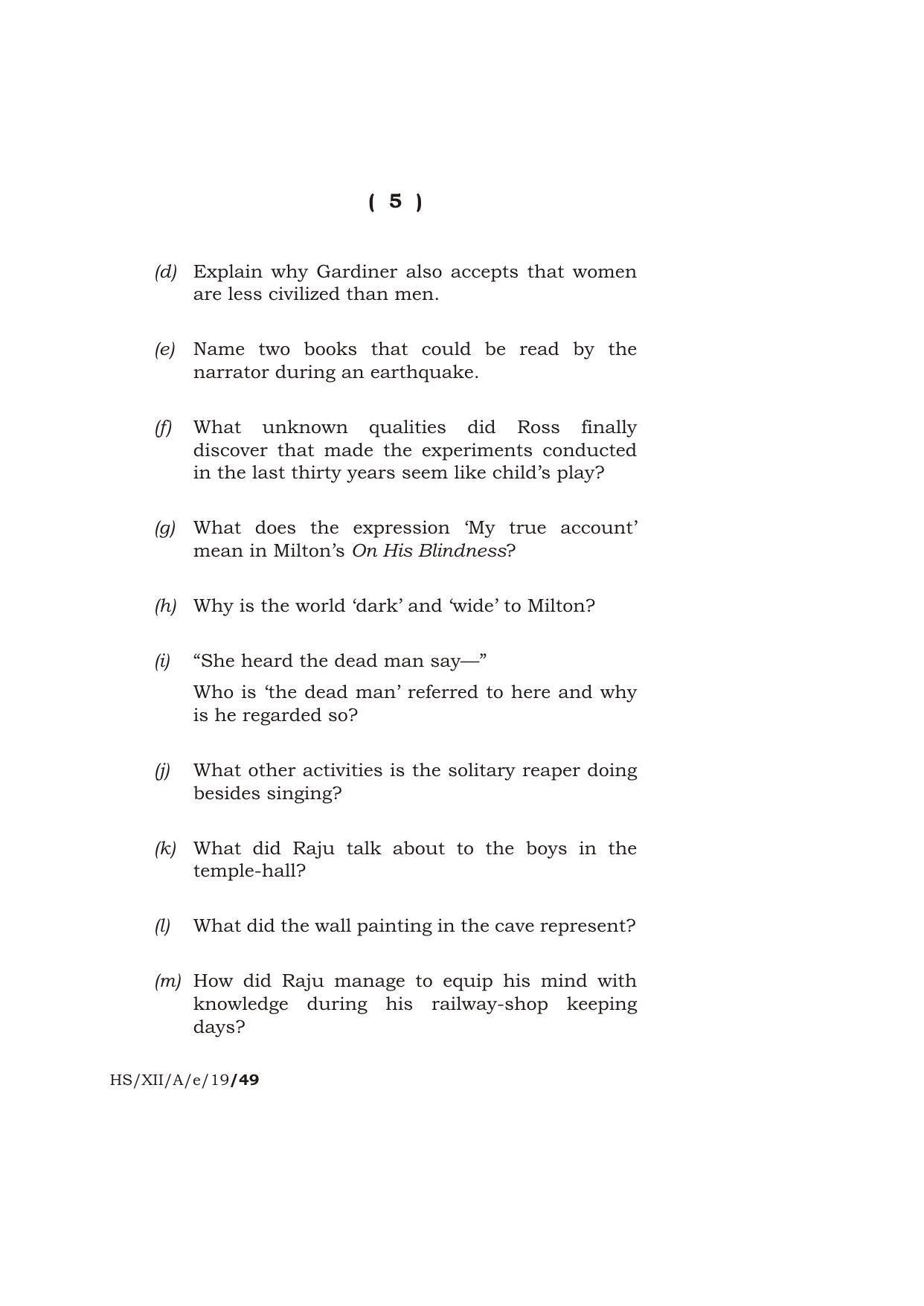 Meghalaya Board (MBOSE) Class 12 ELECTIVE ENGLISH 2019 Question Paper - Page 5