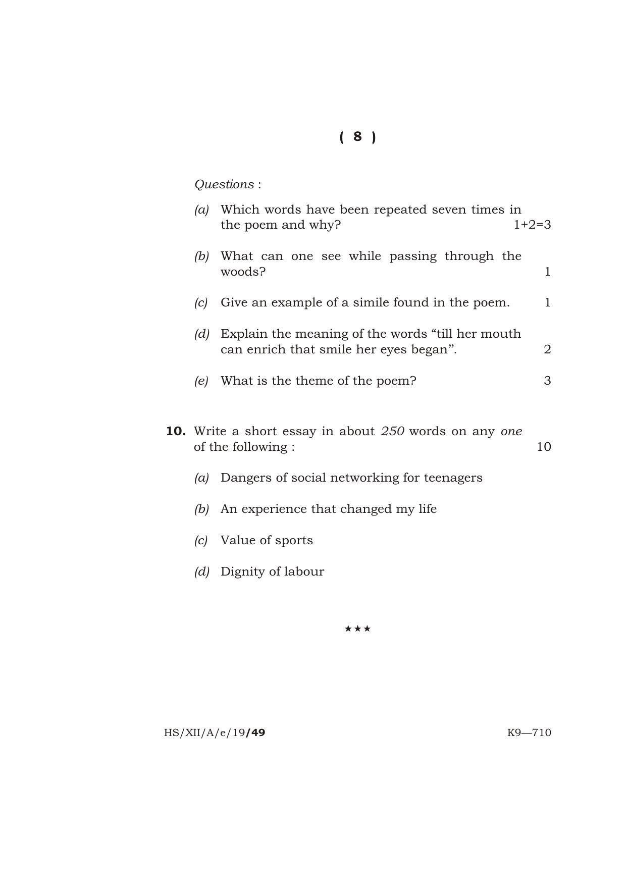 Meghalaya Board (MBOSE) Class 12 ELECTIVE ENGLISH 2019 Question Paper - Page 8