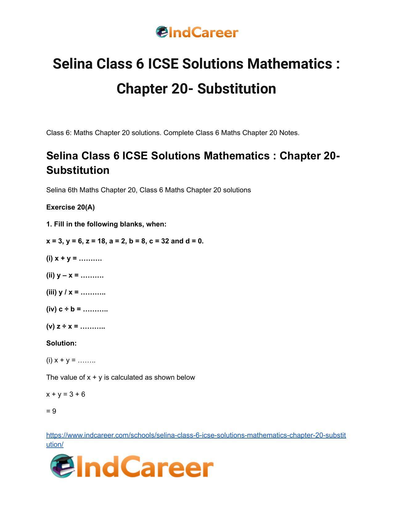 Selina Class 6 ICSE Solutions Mathematics : Chapter 20- Substitution - Page 2