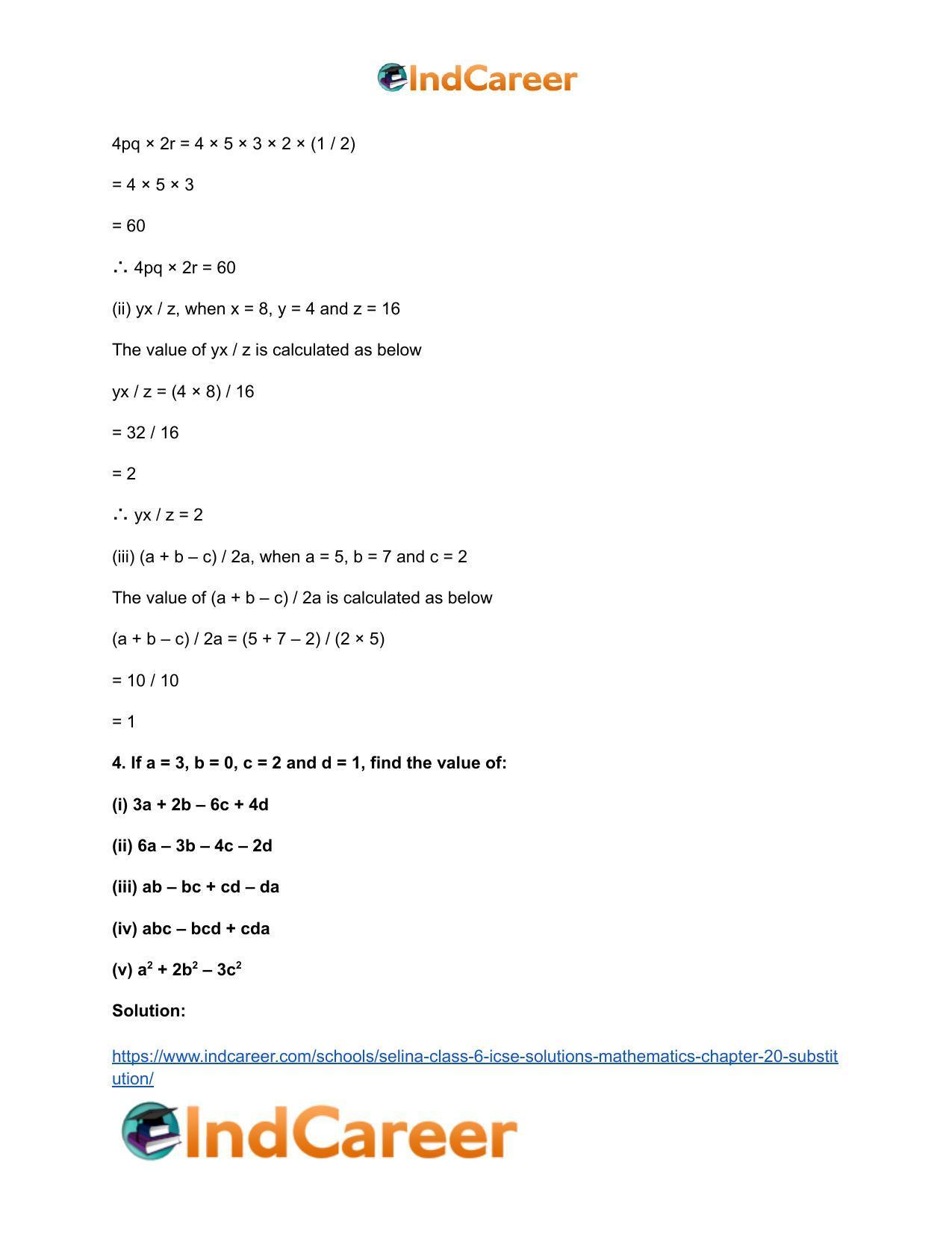 Selina Class 6 ICSE Solutions Mathematics : Chapter 20- Substitution - Page 6