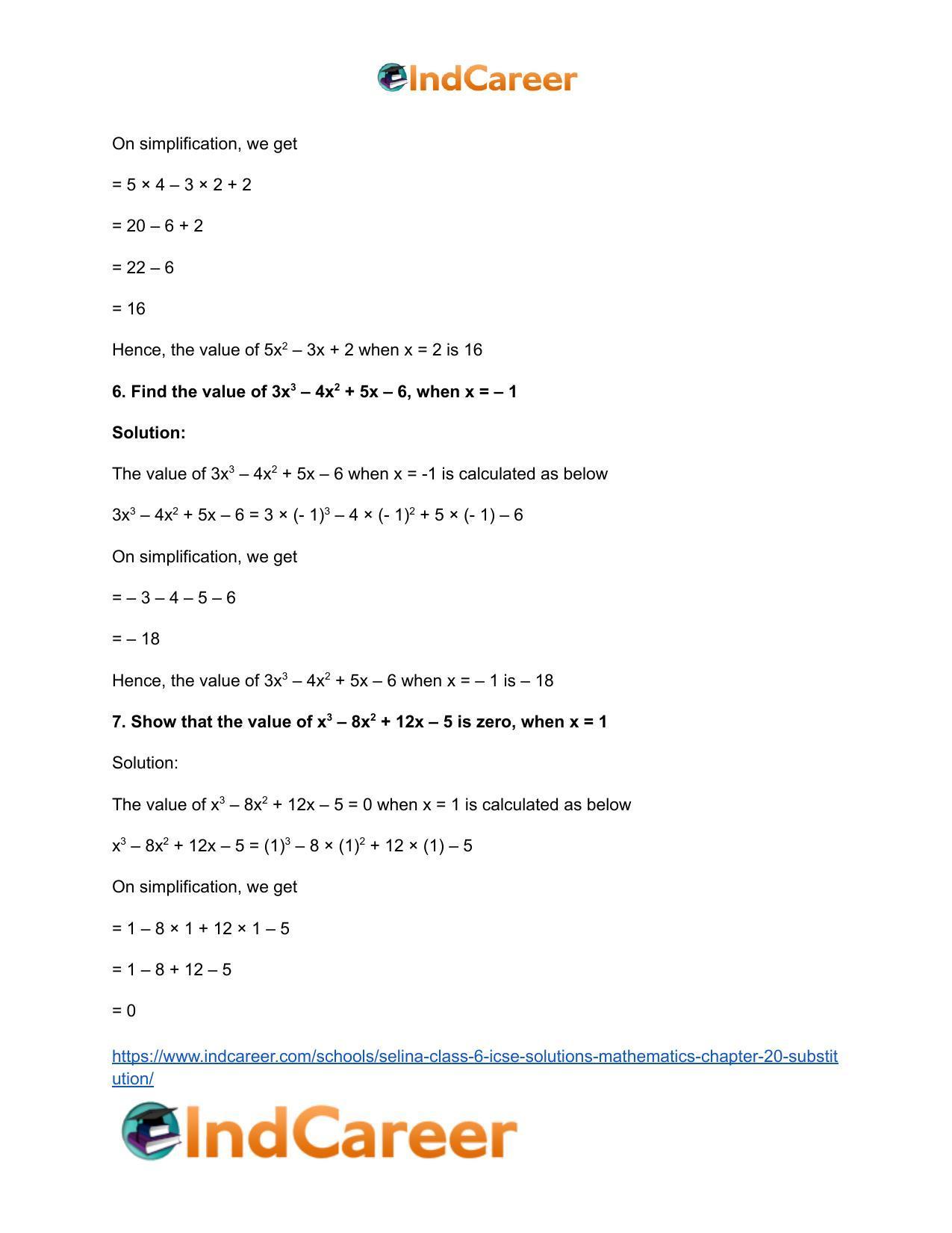 Selina Class 6 ICSE Solutions Mathematics : Chapter 20- Substitution - Page 9