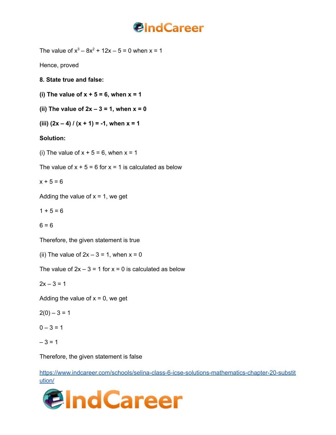 Selina Class 6 ICSE Solutions Mathematics : Chapter 20- Substitution - Page 10