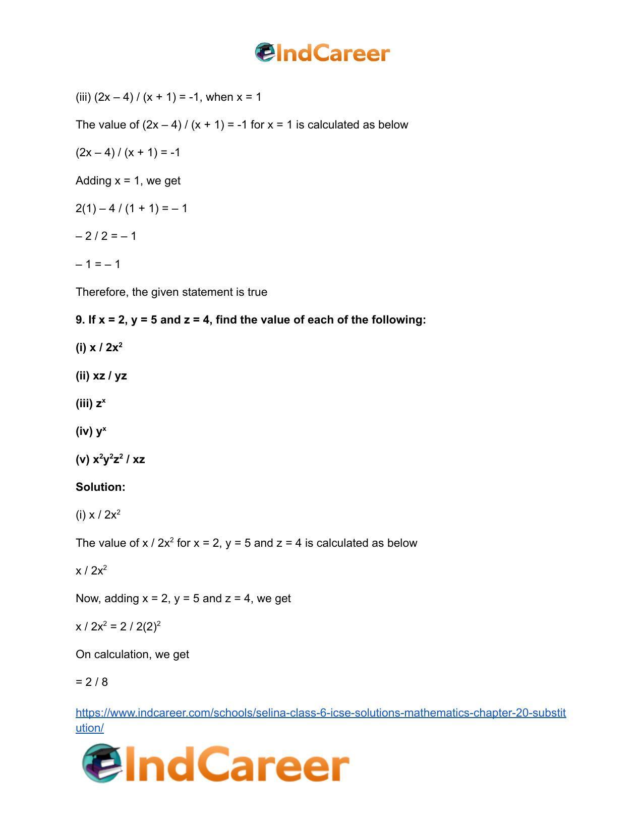 Selina Class 6 ICSE Solutions Mathematics : Chapter 20- Substitution - Page 11