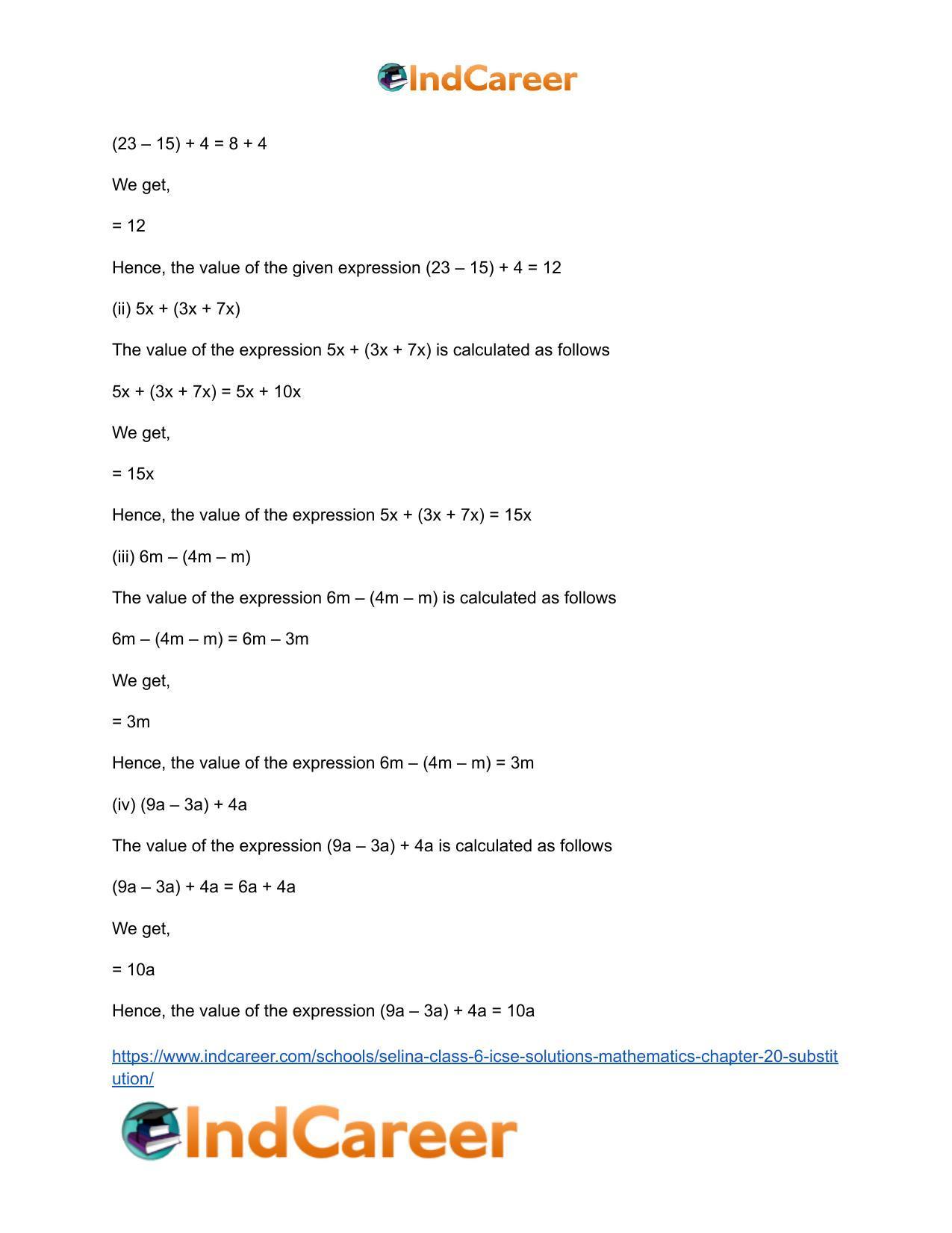 Selina Class 6 ICSE Solutions Mathematics : Chapter 20- Substitution - Page 15