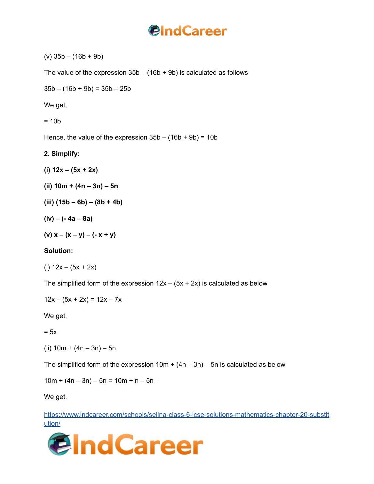 Selina Class 6 ICSE Solutions Mathematics : Chapter 20- Substitution - Page 16
