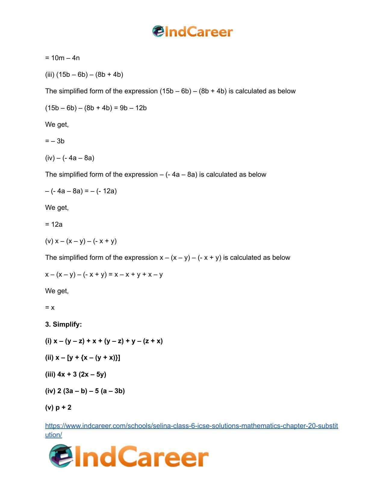 Selina Class 6 ICSE Solutions Mathematics : Chapter 20- Substitution - Page 17