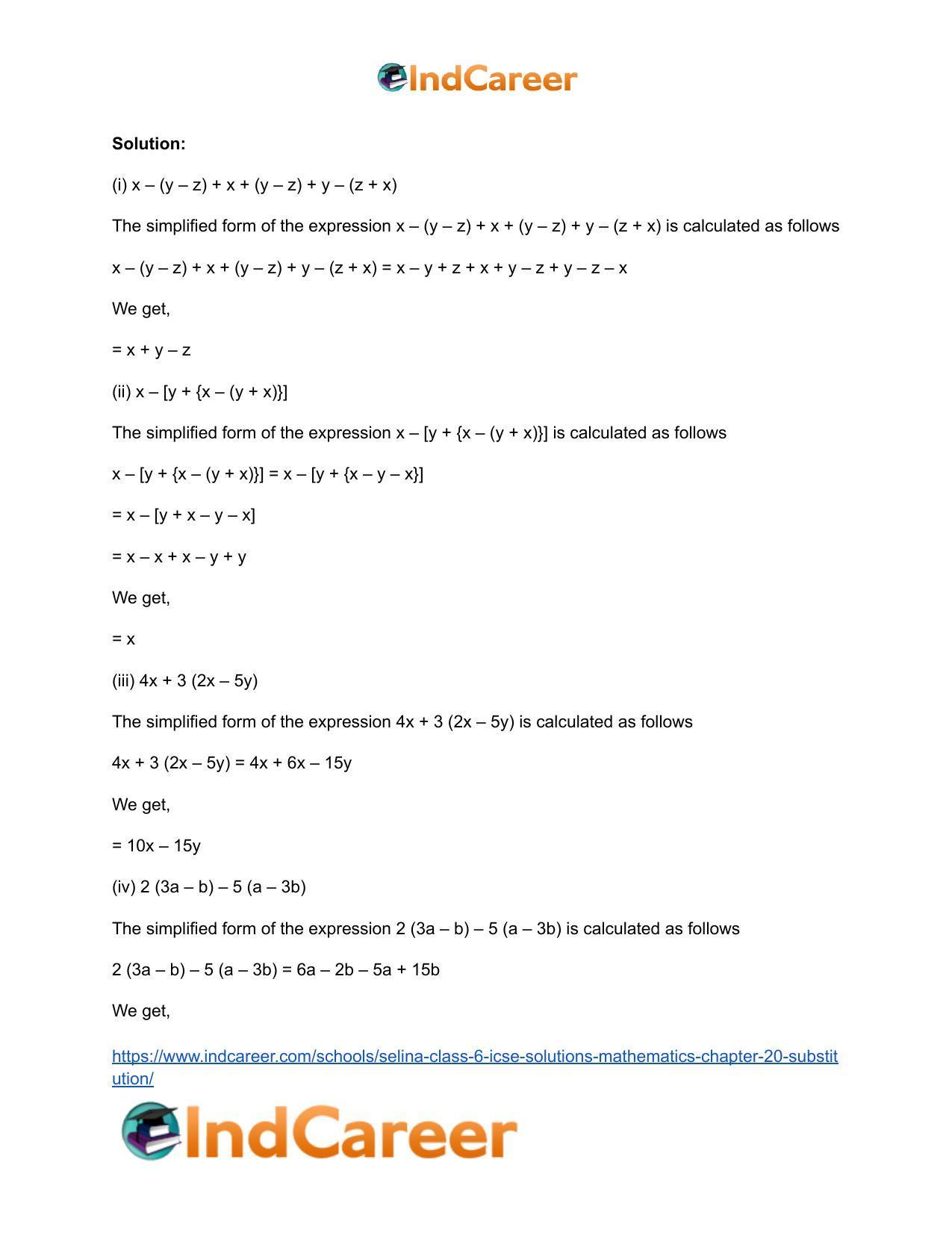 Selina Class 6 ICSE Solutions Mathematics : Chapter 20- Substitution - Page 18