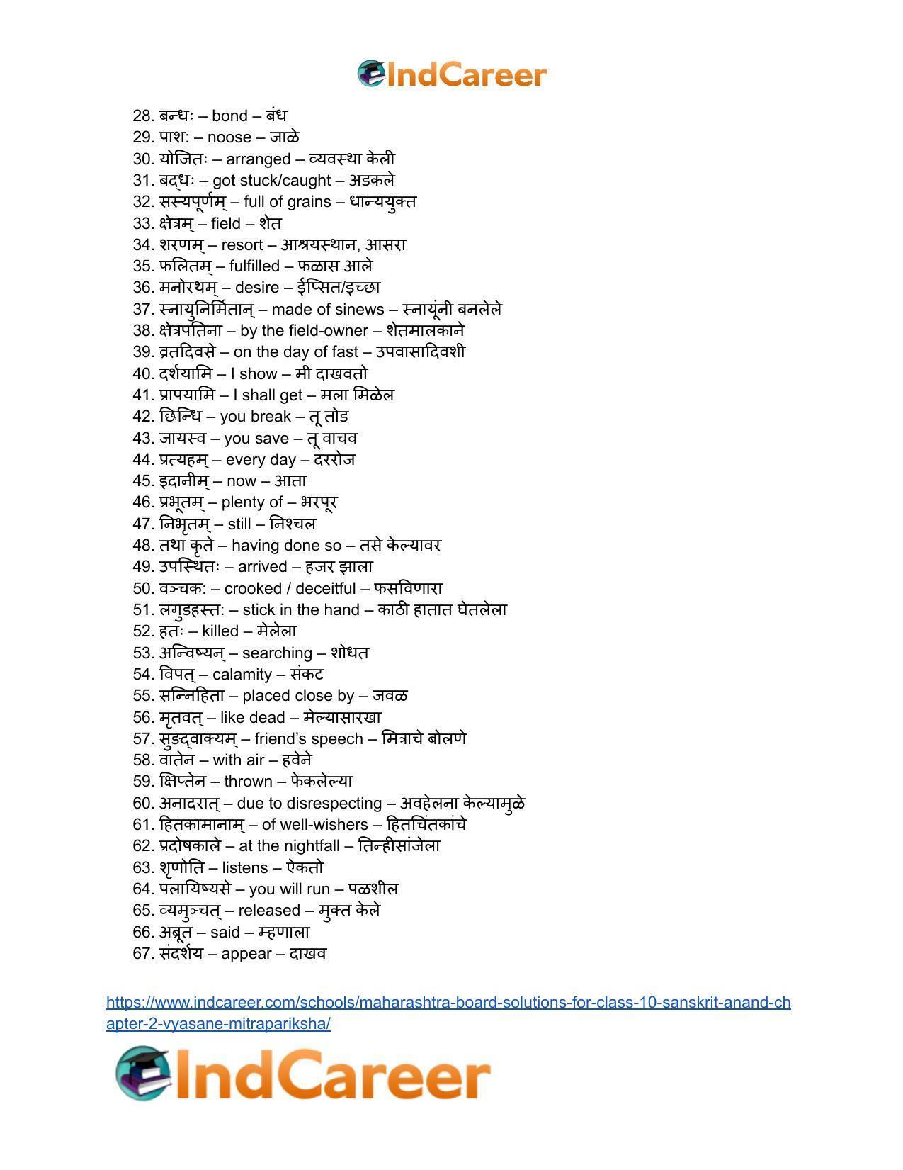 Maharashtra Board Solutions for Class 10- Sanskrit Anand: Chapter 2- व्यसने मित्रपरीक्षा - Page 31