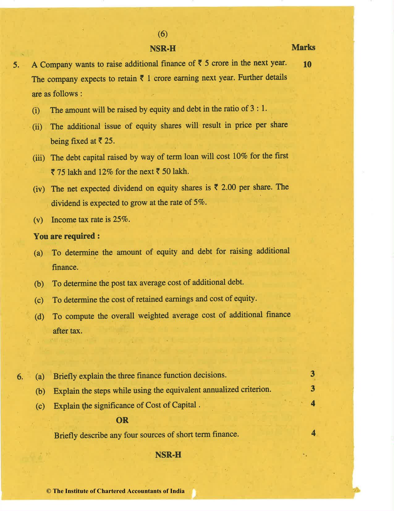 CA Inter Nov 2019 Question Paper - Paper 8 – Financial Management & Economics for Finance - Page 6