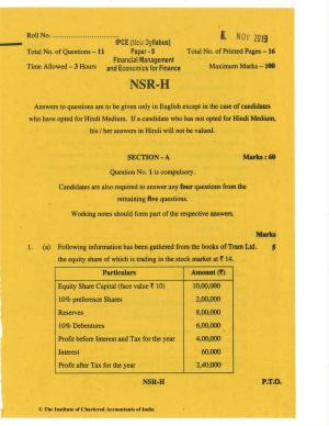CA Inter Nov 2019 Question Paper - Paper 8 – Financial Management & Economics for Finance