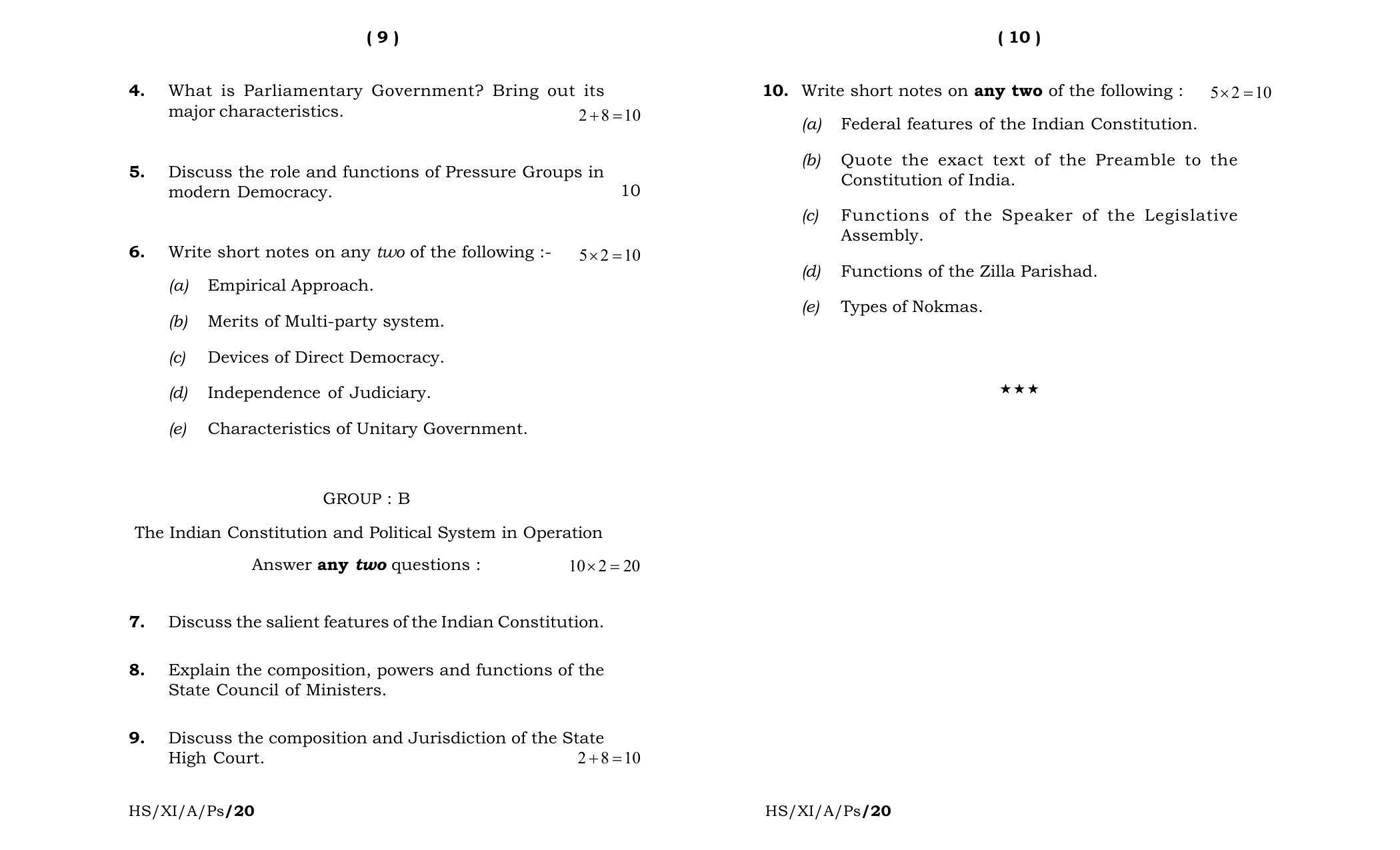 Meghalaya Board (MBOSE) Class 11 Political Science 2020 Question Paper - Page 5