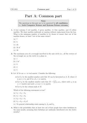 TIFR GS 2021 Computer & Systems Sciences Question Paper