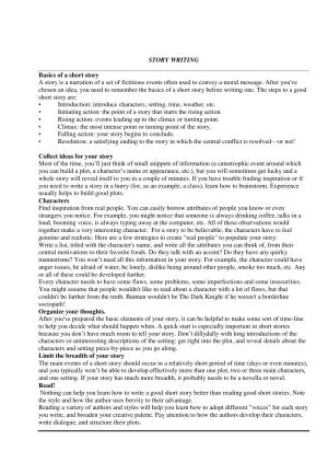 CBSE Worksheets for Class 11 English Story Writing Assignment