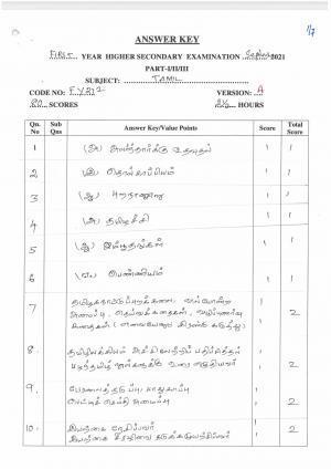 Kerala Plus One (Class 11th) Part-II Tamil Answer Key 2021