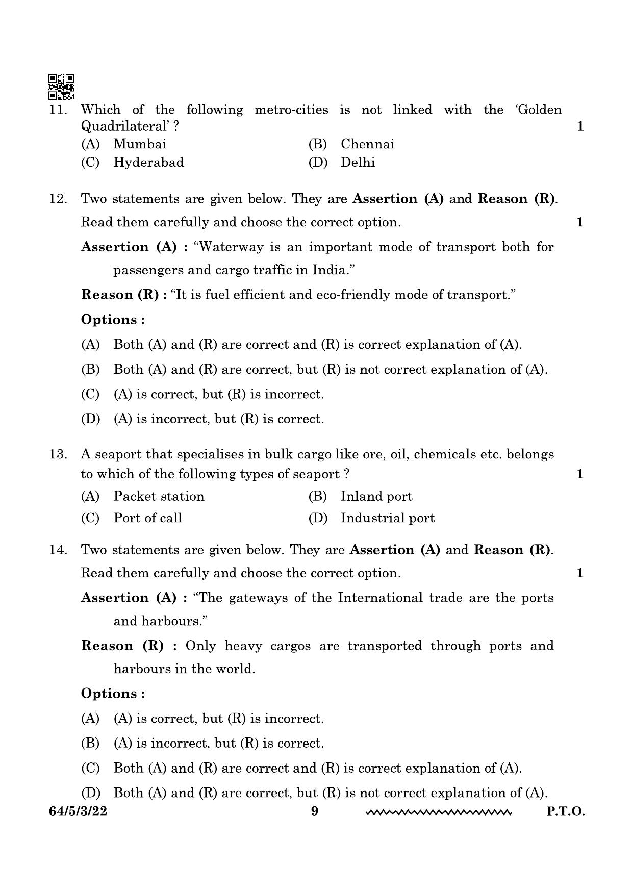 CBSE Class 12 64-5-3 Geography 2024 Question Paper - Page 9