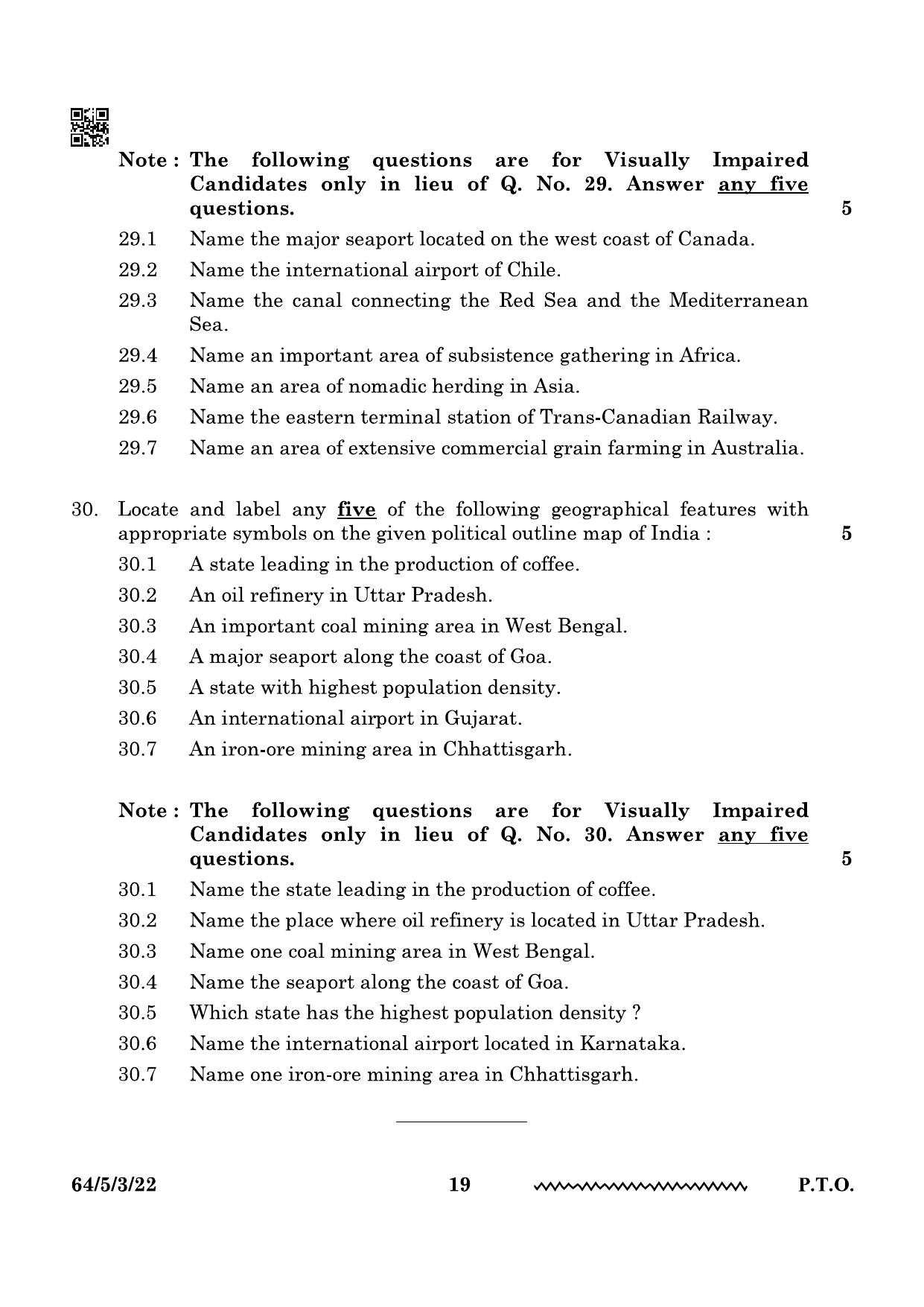 CBSE Class 12 64-5-3 Geography 2024 Question Paper - Page 19