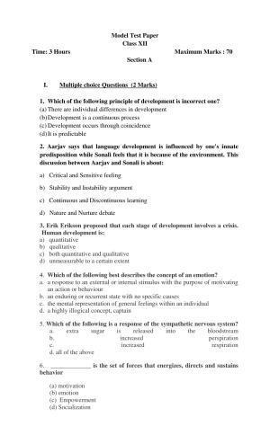 PSEB Class 12 Psychology Model Papers
