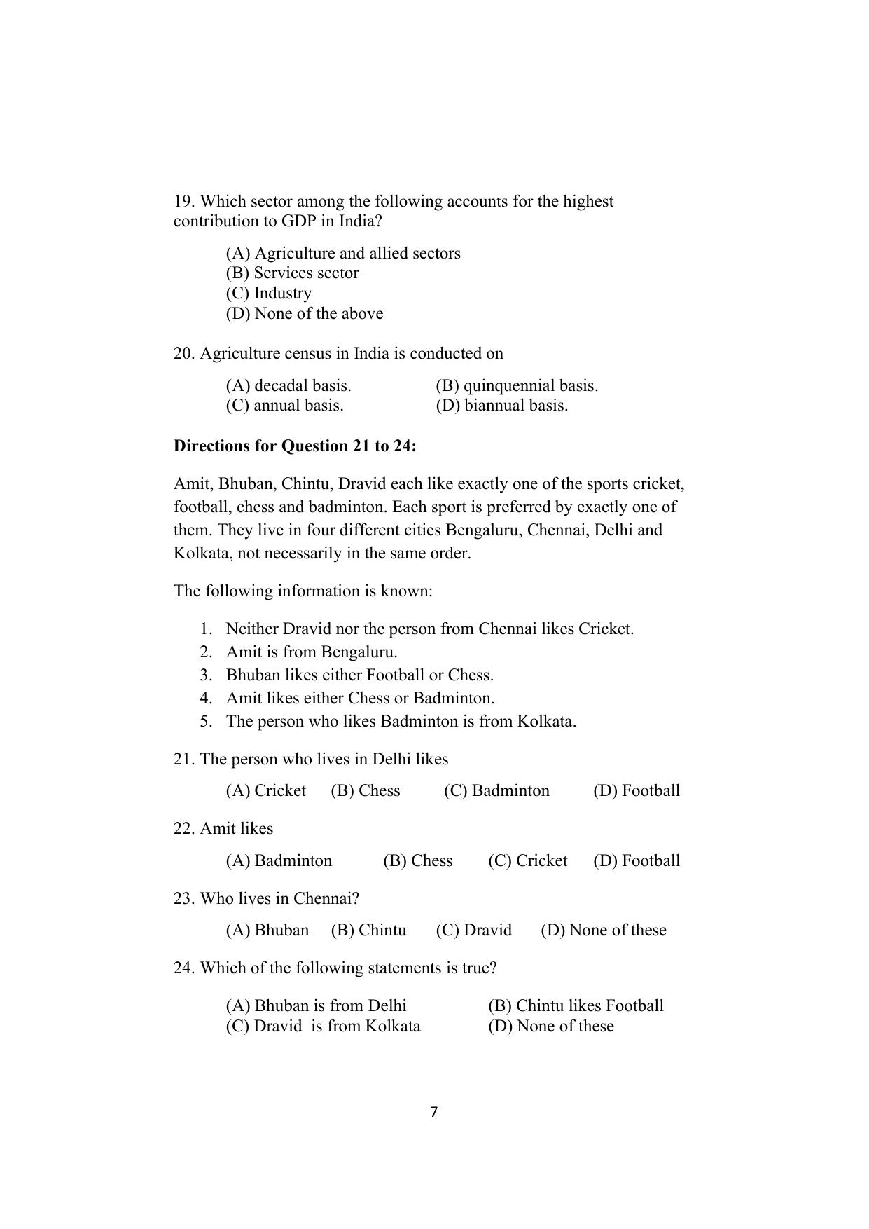 ISI Admission Test PG Diploma in Agricultural and Rural Management with Statistical Methods and Analytics (DRA) 2024 Sample Paper - Page 5