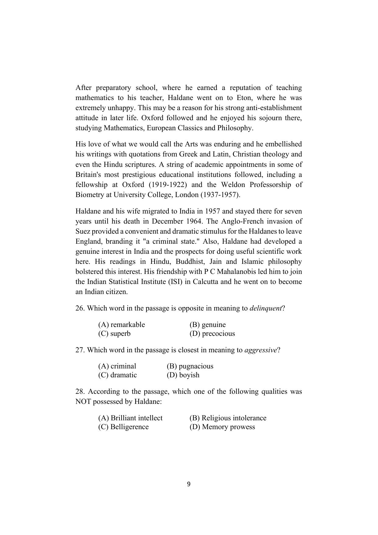 ISI Admission Test PG Diploma in Agricultural and Rural Management with Statistical Methods and Analytics (DRA) 2024 Sample Paper - Page 7