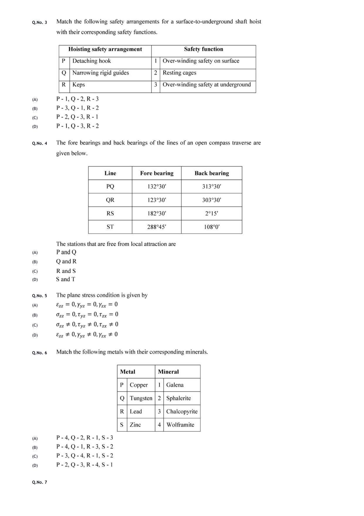 GATE 2020 Mining Engineering (MN) Question Paper - Page 4