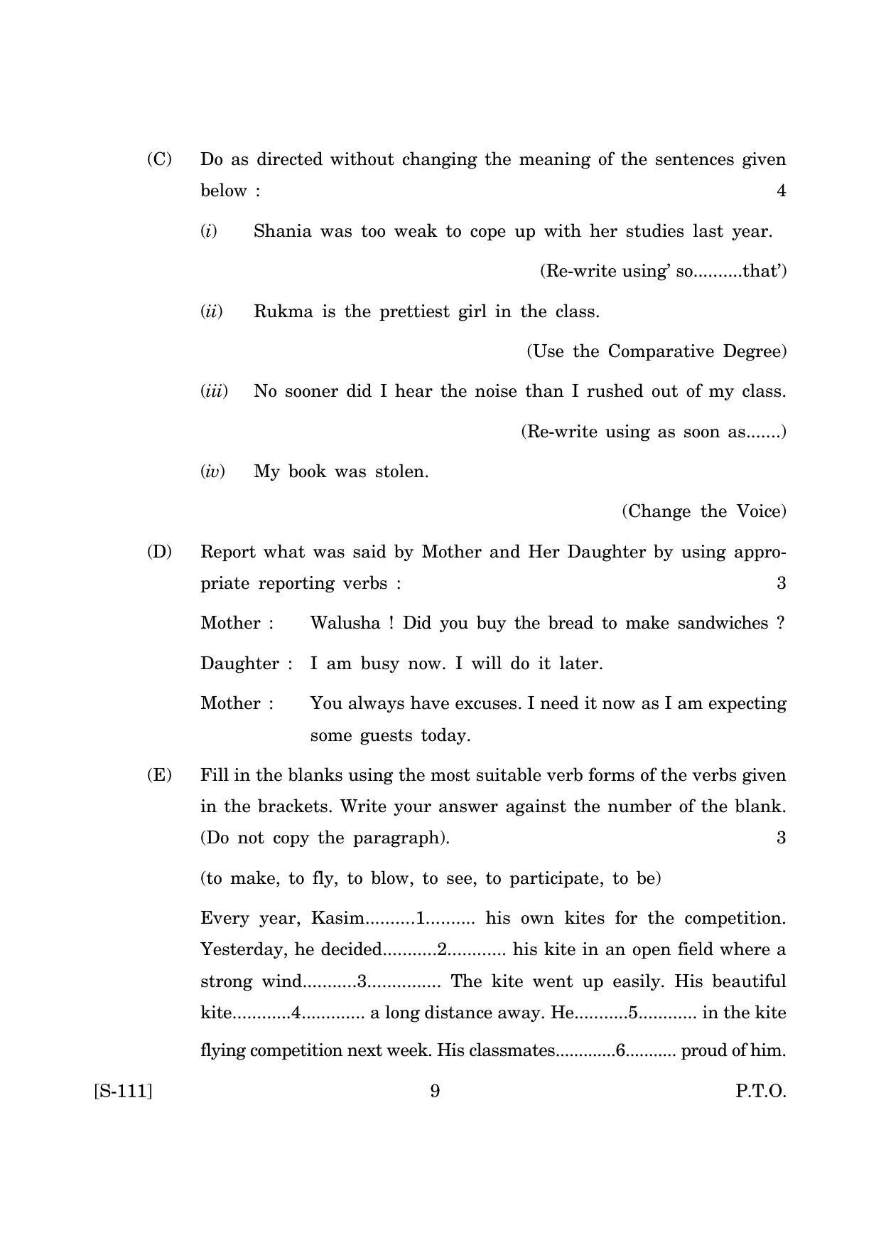 Goa Board Class 10 English (June 2019) Question Paper - Page 9