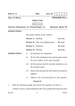 Goa Board Class 10 English (June 2019) Question Paper
