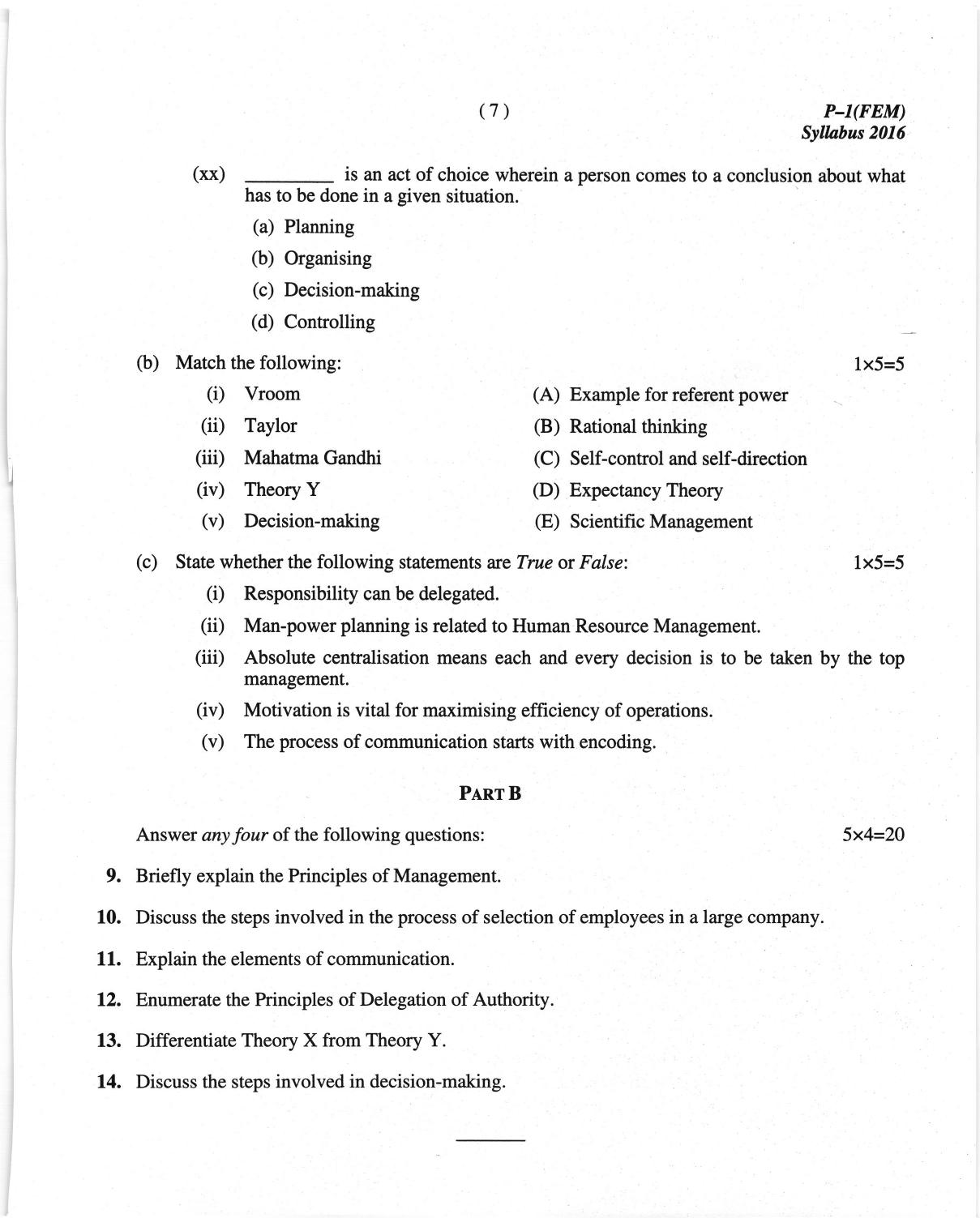 ICMAI June 2018 Fundamentals of Economics and Management (sec. A) Question Paper  - Page 7