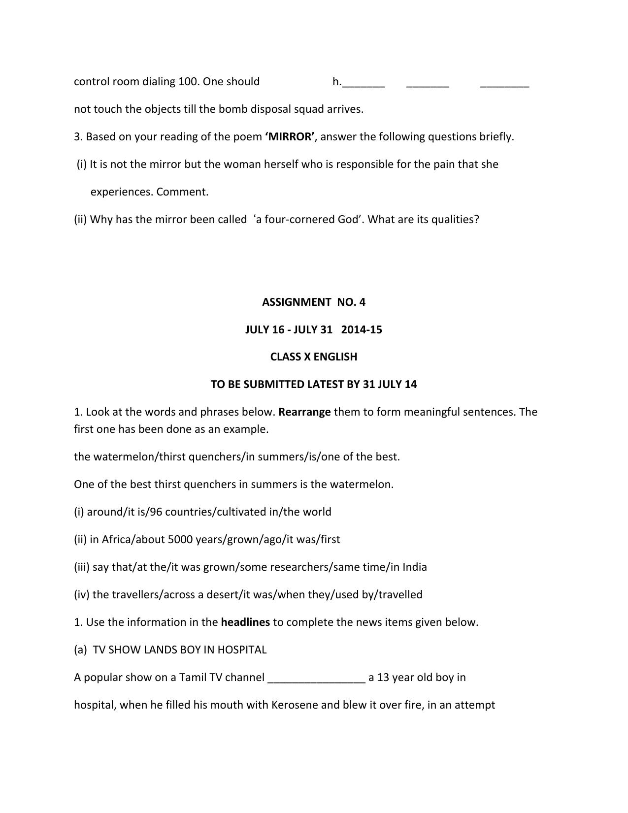 CBSE Worksheets for Class 10 English Assignment 1 - Page 2