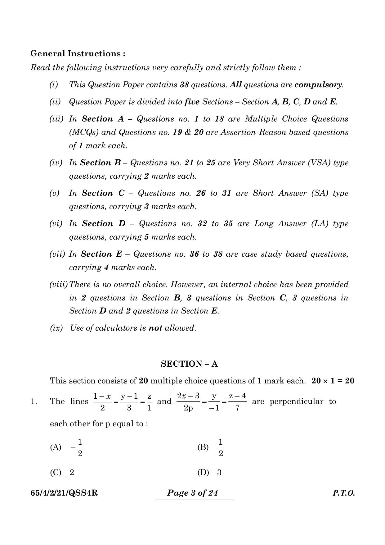 CBSE Class 12 65-4-2 Mathematics 2024 Question Paper - Page 3