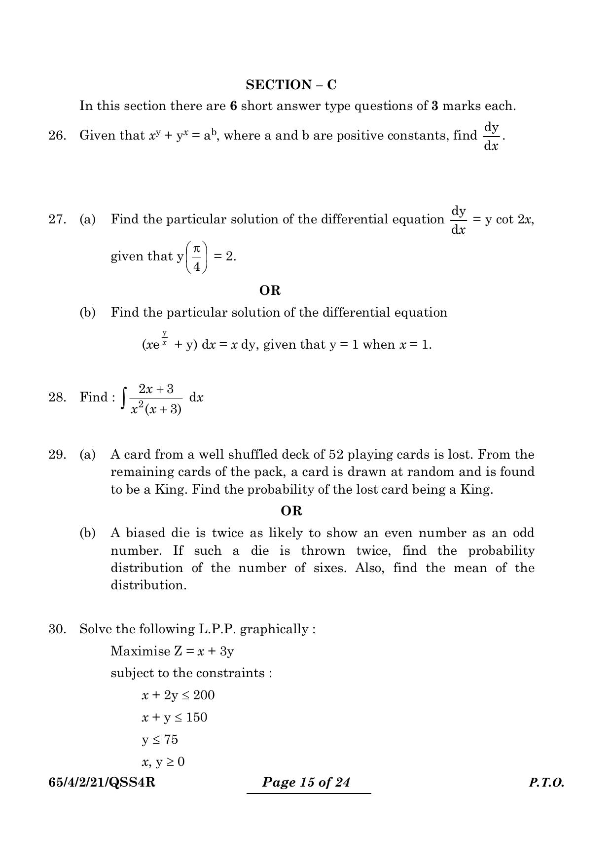 CBSE Class 12 65-4-2 Mathematics 2024 Question Paper - Page 15