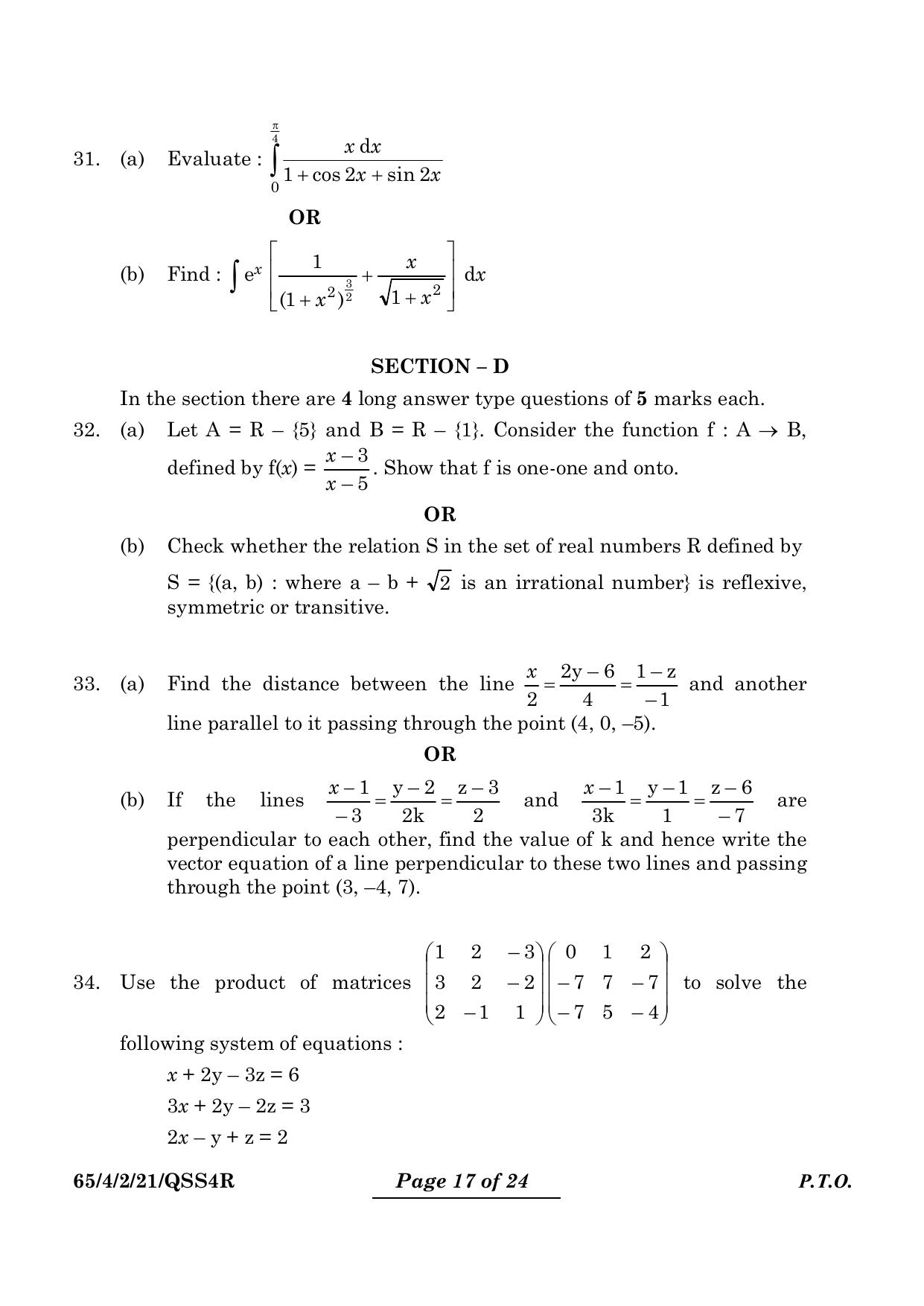 CBSE Class 12 65-4-2 Mathematics 2024 Question Paper - Page 17