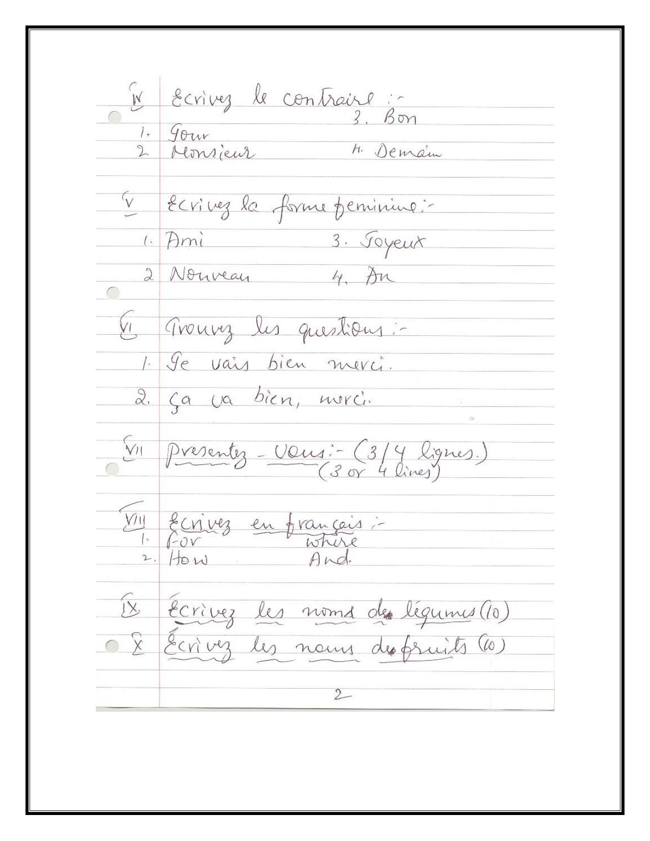 Worksheet for Class 3 French Assignment 7 - Page 2