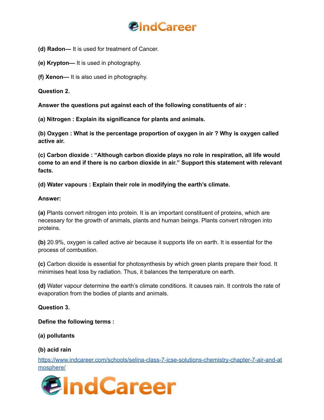 Selina Class 7 ICSE Solutions Chemistry : Chapter 7- Air and Atmosphere - Page 3