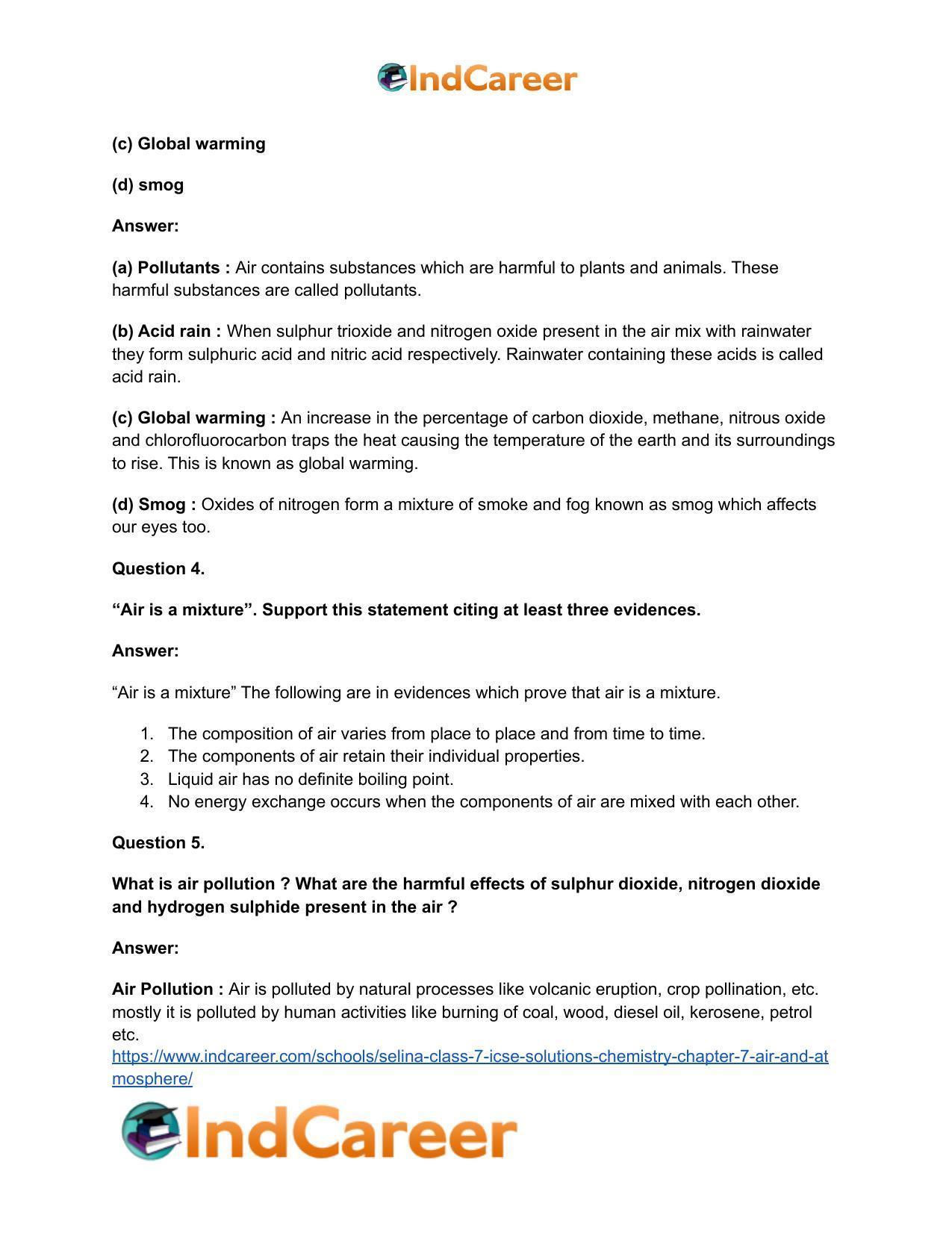 Selina Class 7 ICSE Solutions Chemistry : Chapter 7- Air and Atmosphere - Page 4