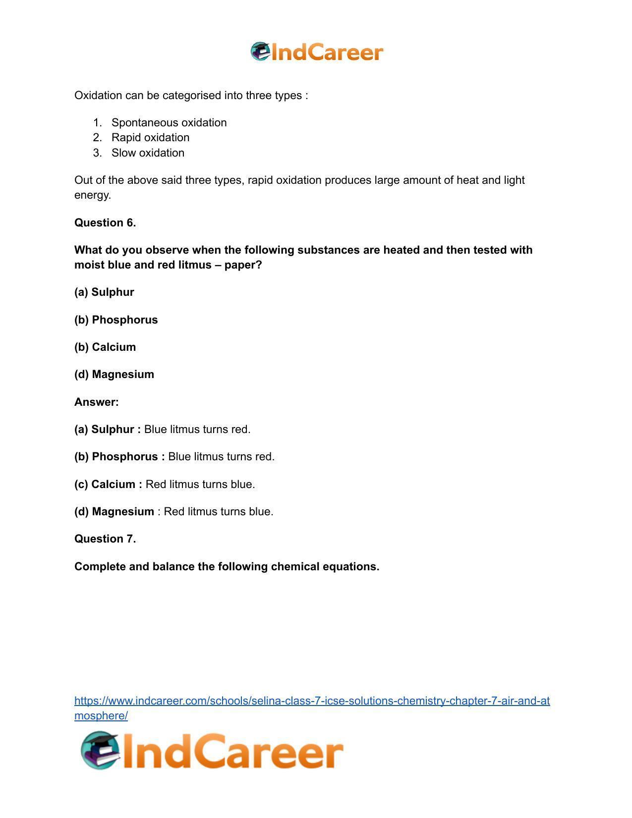 Selina Class 7 ICSE Solutions Chemistry : Chapter 7- Air and Atmosphere - Page 10