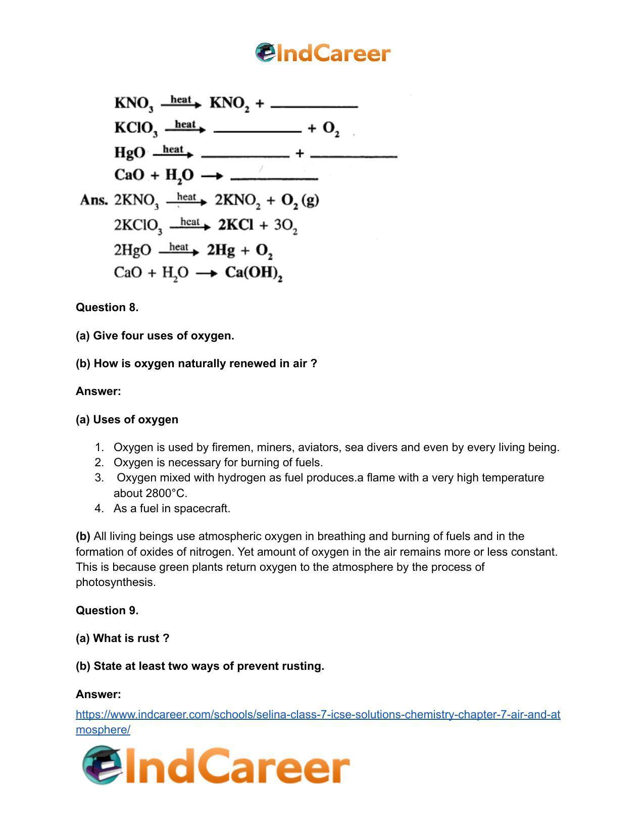 Selina Class 7 ICSE Solutions Chemistry : Chapter 7- Air and Atmosphere - Page 11