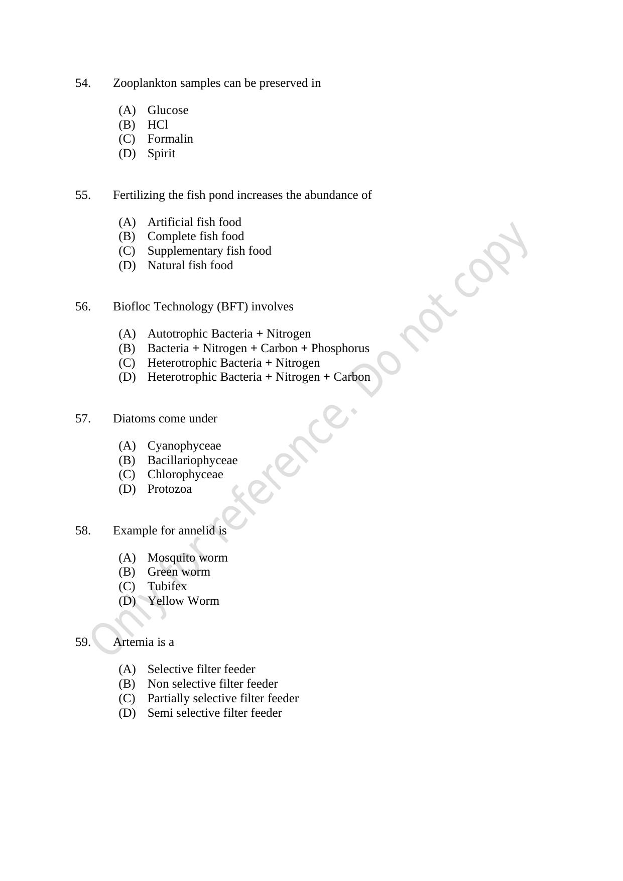 CUSAT CAT 2021 Fisheries Question Paper - Page 10