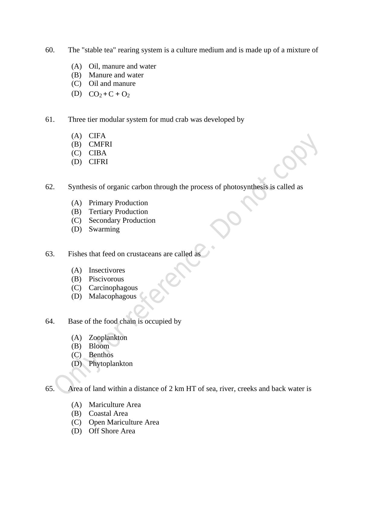 CUSAT CAT 2021 Fisheries Question Paper - Page 11