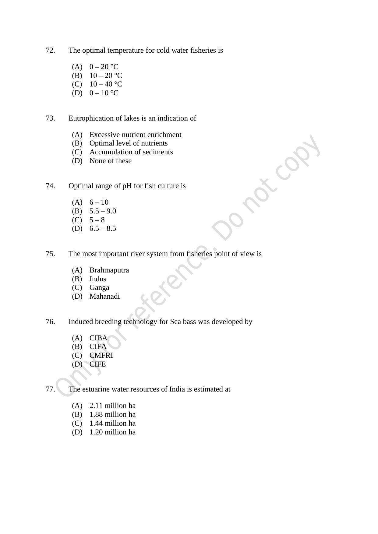 CUSAT CAT 2021 Fisheries Question Paper - Page 13
