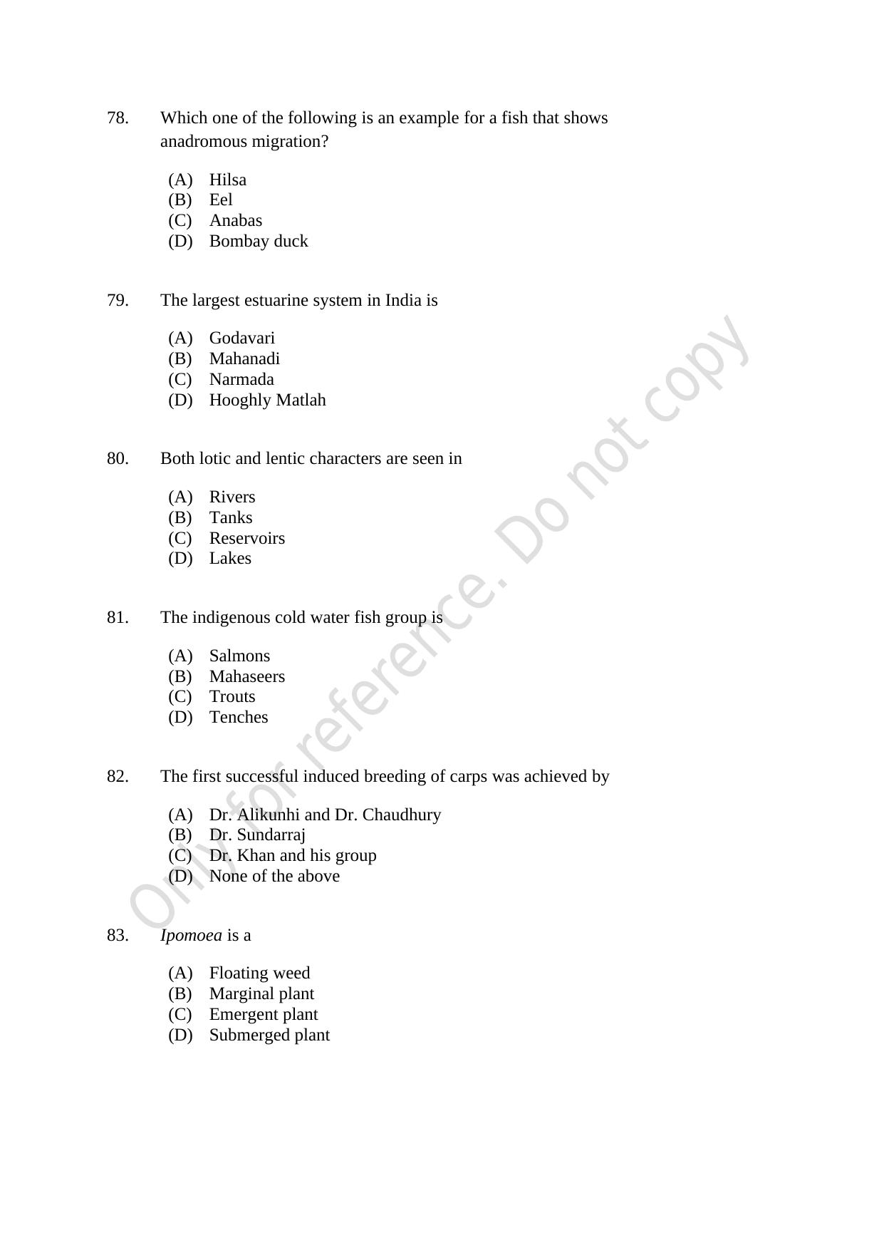 CUSAT CAT 2021 Fisheries Question Paper - Page 14