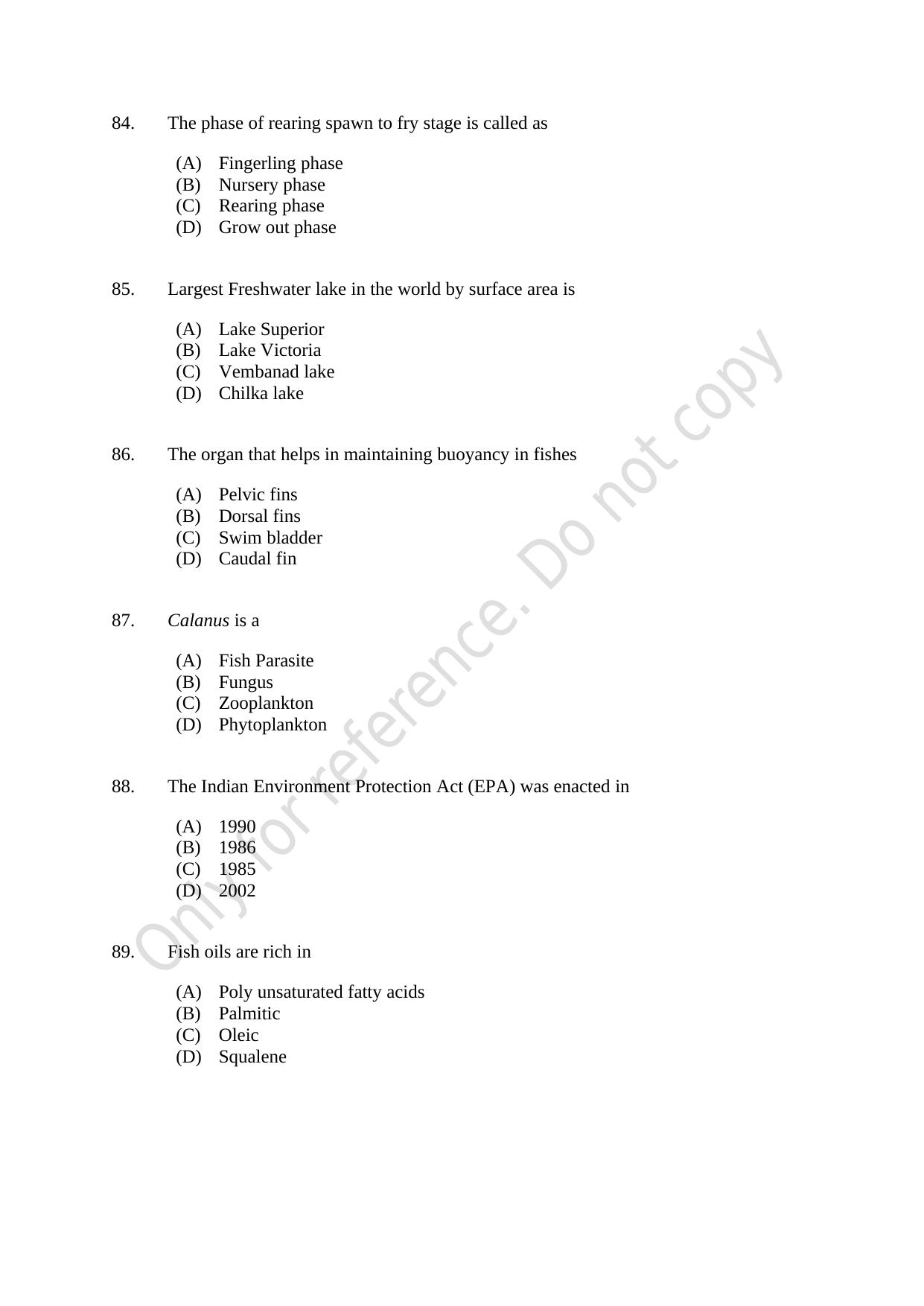 CUSAT CAT 2021 Fisheries Question Paper - Page 15