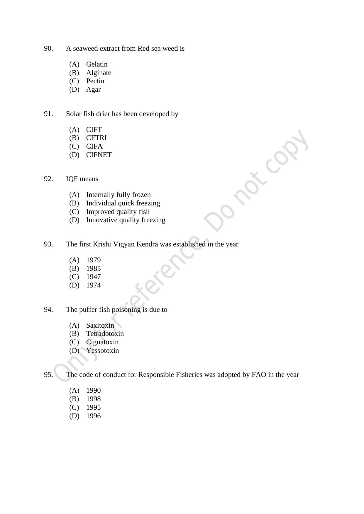 CUSAT CAT 2021 Fisheries Question Paper - Page 16