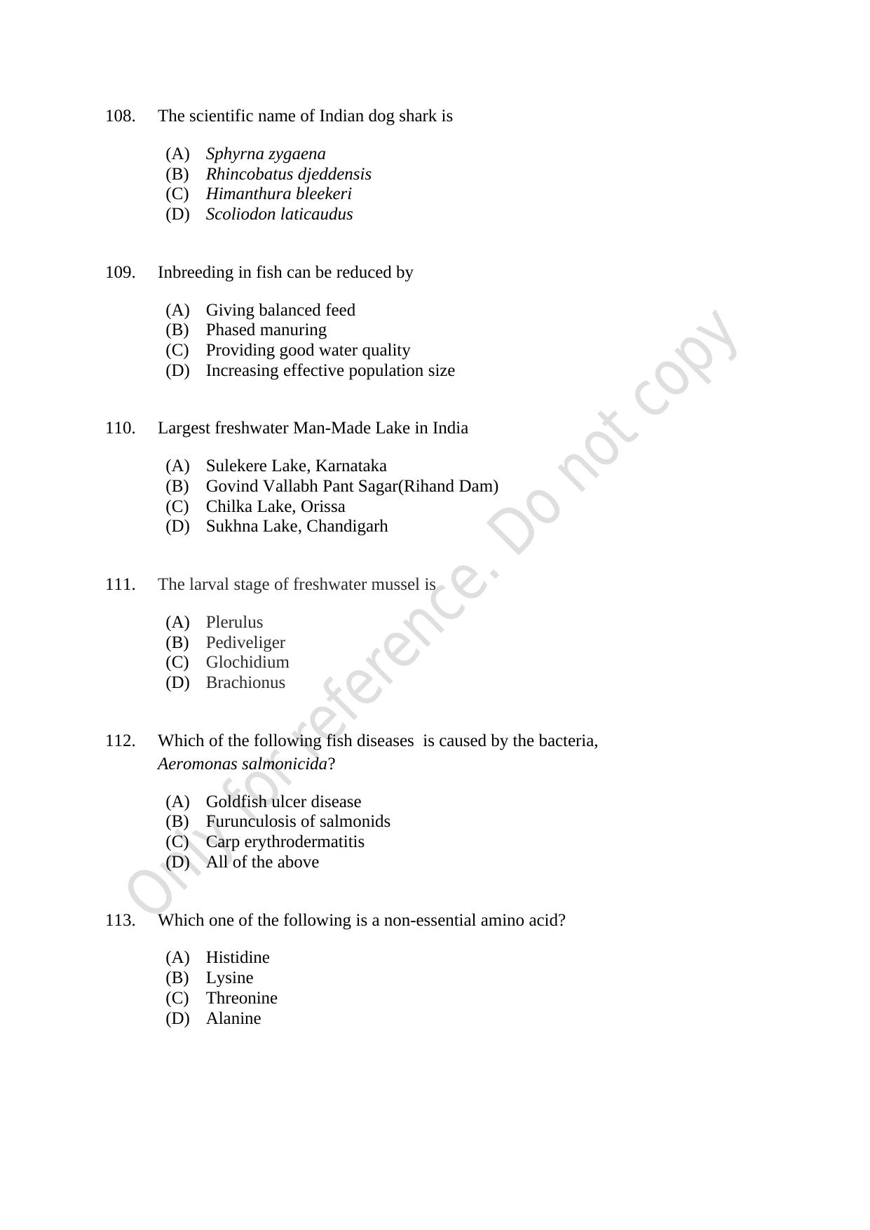 CUSAT CAT 2021 Fisheries Question Paper - Page 19