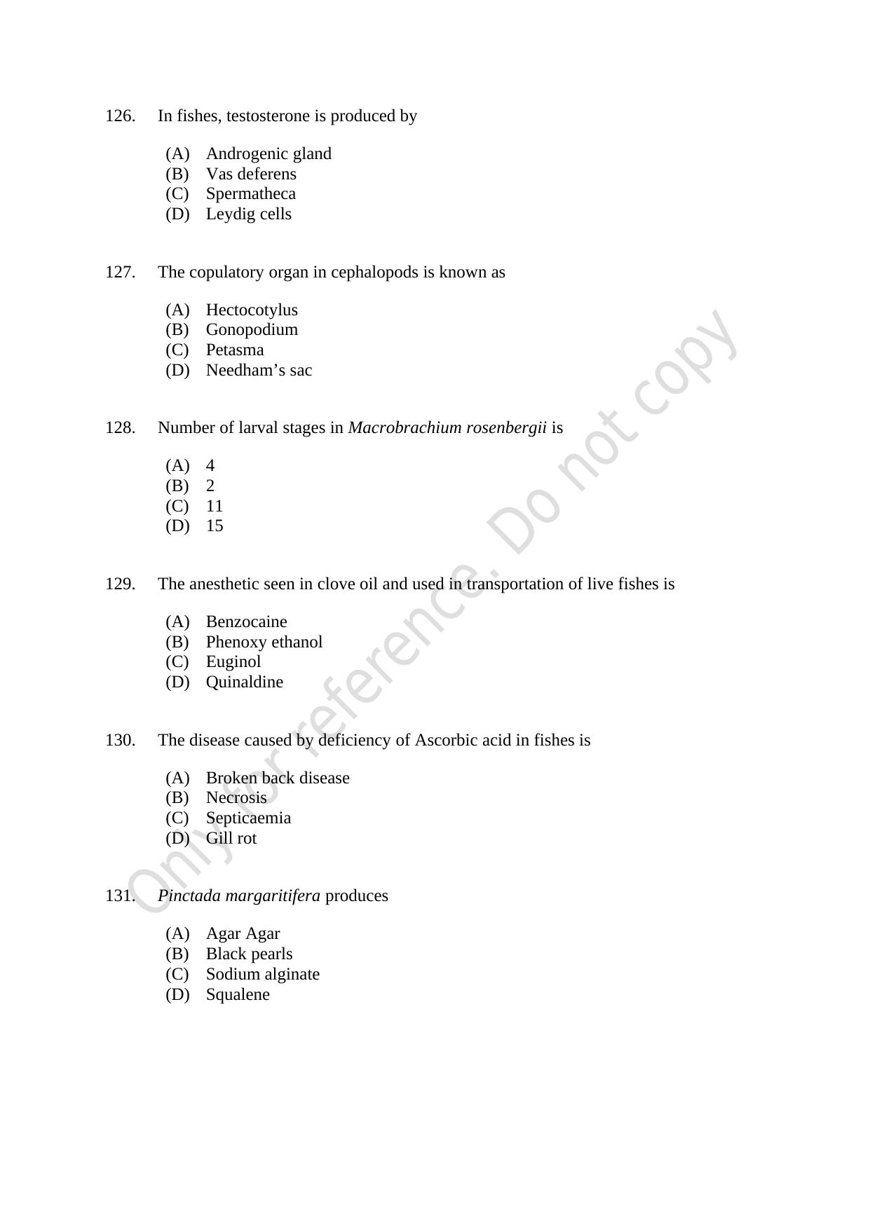 CUSAT CAT 2021 Fisheries Question Paper - Page 22
