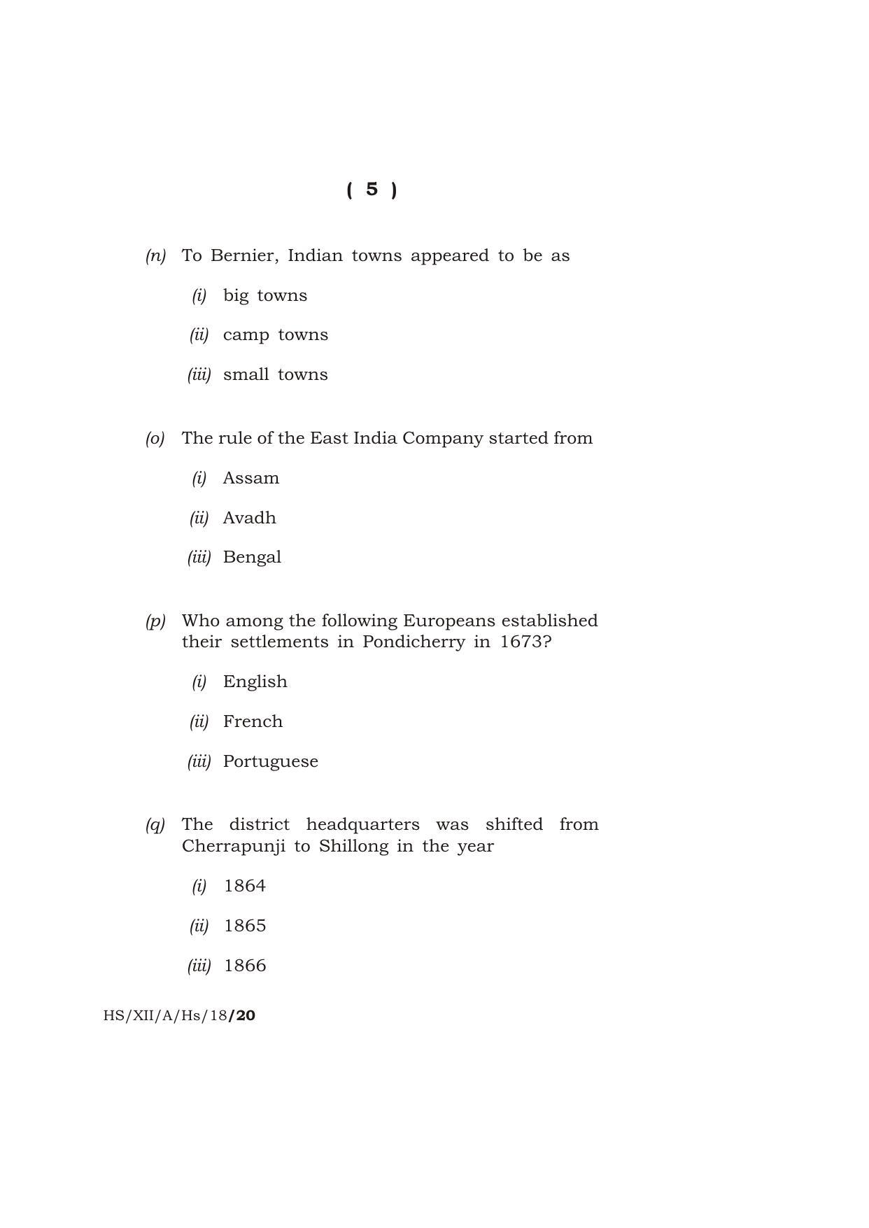 Meghalaya Board (MBOSE) Class 12 HISTORY 2018 Question Paper - Page 5
