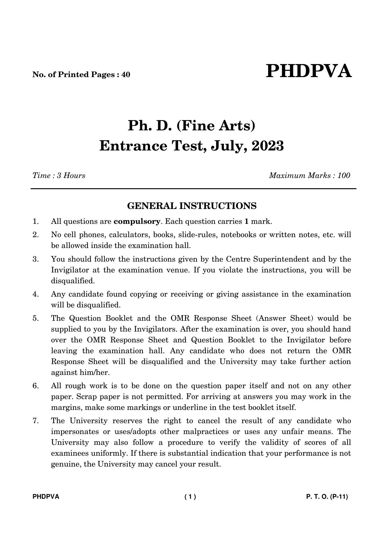 IGNOU PhD Entrance Test Ph. D. (Fine Arts) Entrance Test, July, 2023 Question Paper - Page 2