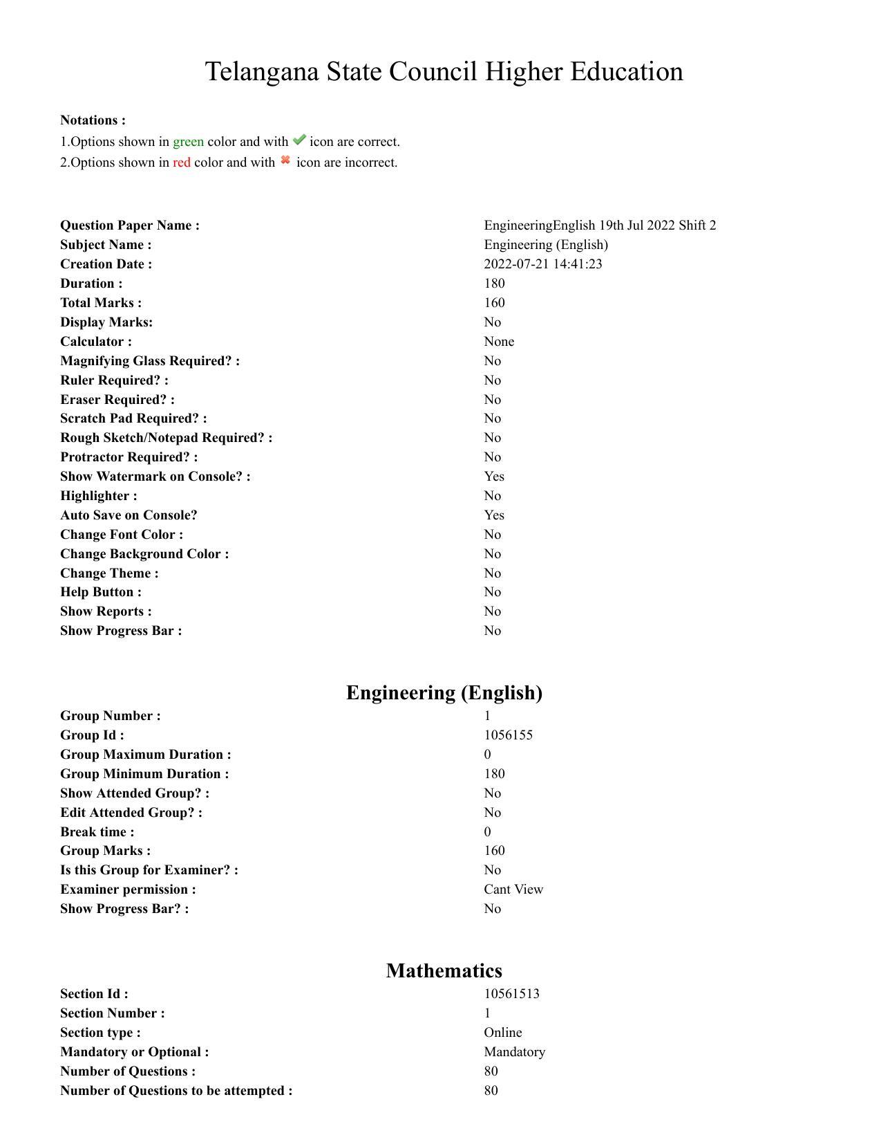 TS EAMCET 2022 Engineering  Question Paper with Key (19 July 2022 Afternoon (English )) - Page 1