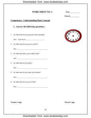 Worksheet for Class 1 Maths Time Assignment 3