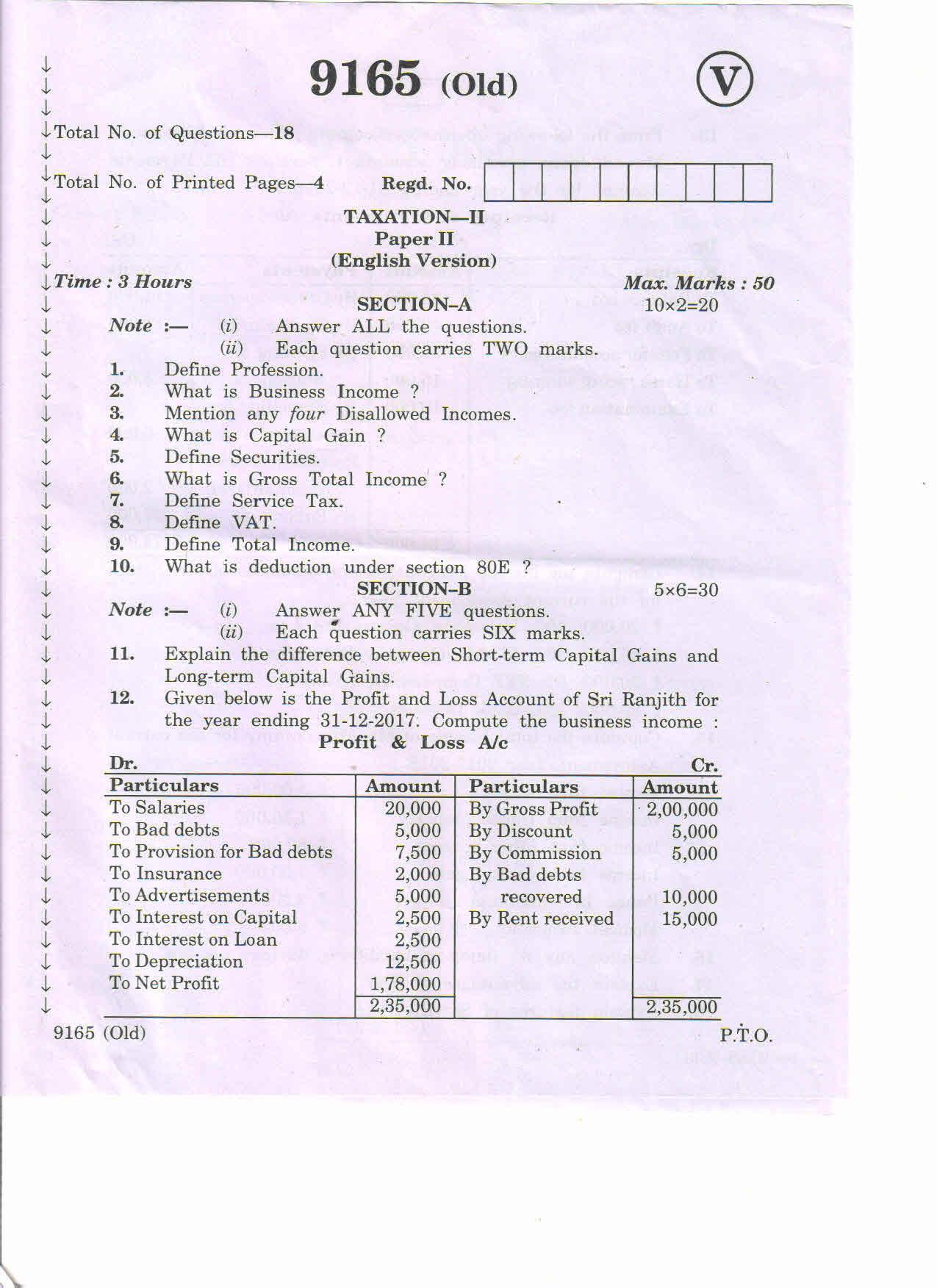 AP Inter 2nd Year Vocational Question Paper March - 2020 - Taxation - II (old) - Page 1
