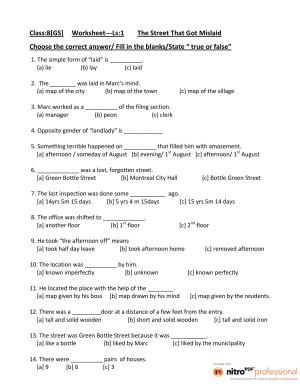 CBSE Class 8 English Worksheet The Street That Got Mislaid Assignment